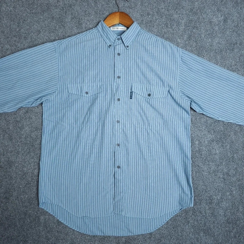 Vintage Levis Silver Label Shirt Mens Medium M Blue Grey Striped Button Down 90s
